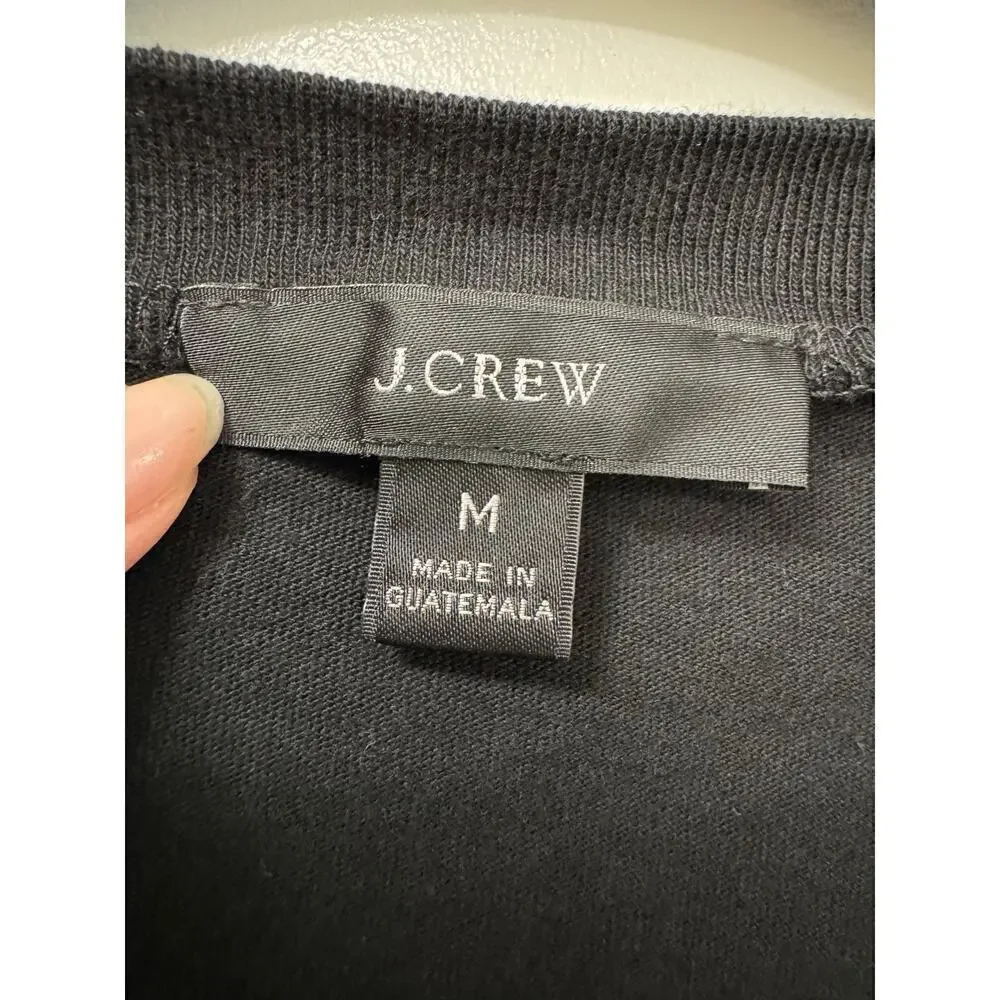 J. Crew 3/4 Sleeve Black Cotton Top Ruffle Neckline Puffy Sleeves Medium